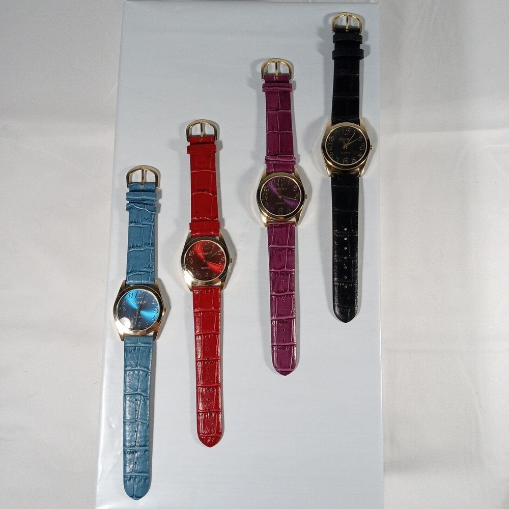 Gossip Quartz Ladies Wrist Watch Set Lot of 4 - Genuine Leather - New Batteries